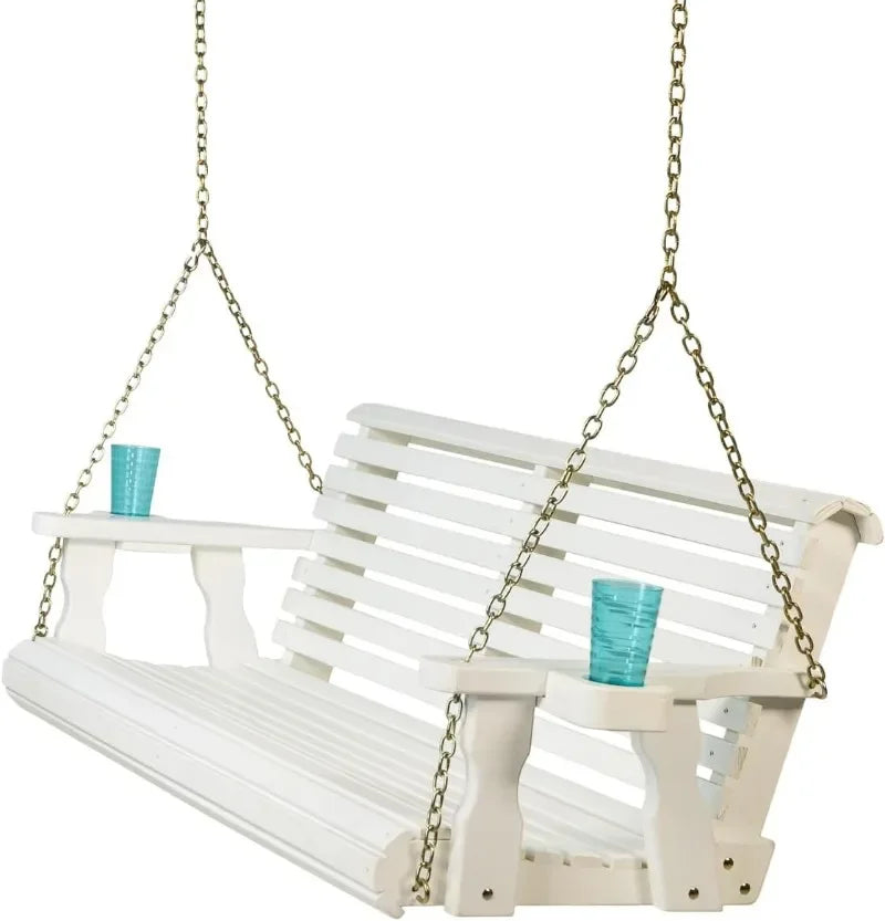 Amish Casual Heavy Duty 700 Lb Capacity Porch Swing with Cup Holders (4 Foot, Cedar Stain) – Wooden Outdoor Roll Back Swing