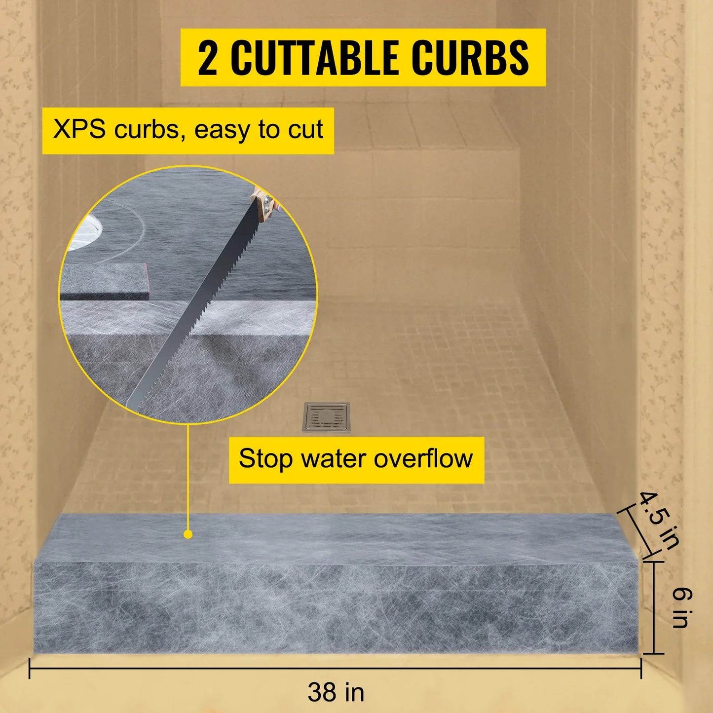 SucceBuy Waterproofing Shower Kit 38''x60'' Shower Kit Tray With Offset Drain PVC Or ABS 4" Stainless Steel Grate 2 Cuttable