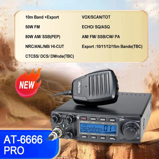 Anytone AT-6666Pro Output AM 80W FM 50W High Power 10 Meter Radio with  AM/FM/SSB/CW/PA 10 Meter Band for Truck Drivers