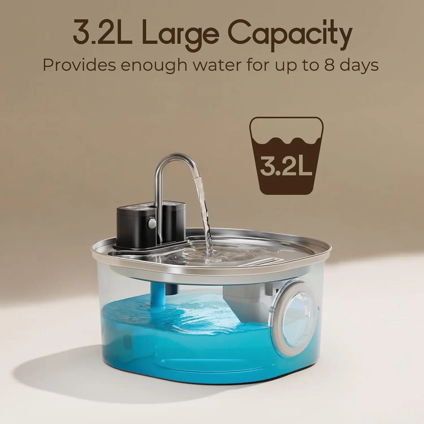 3.2L Stainless Steel Wireless Recharging Sensor Cat Water Fountain Auto Drinking Fountain For Cats Dog Drinker Pet Dispenser Bowl