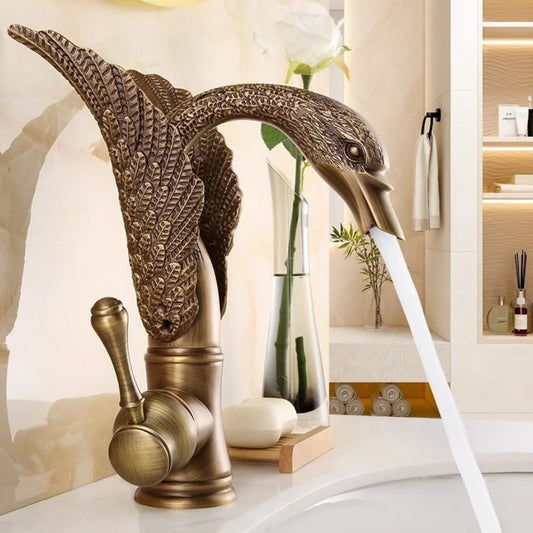 Antique Bronze Swan bathroom faucet copper Gold basin faucet hot cold water faucet black sink faucet Chrome Lavotory Faucet