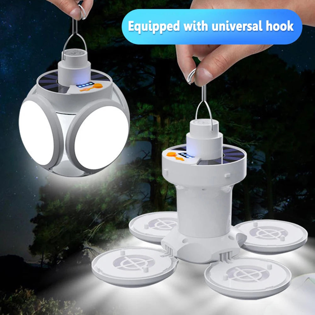 LED Solar Camping Light Bulb Rechargeable Flashlight Night Lamp Camping Supplies 5 Gears Adjustable Portable Lantern
