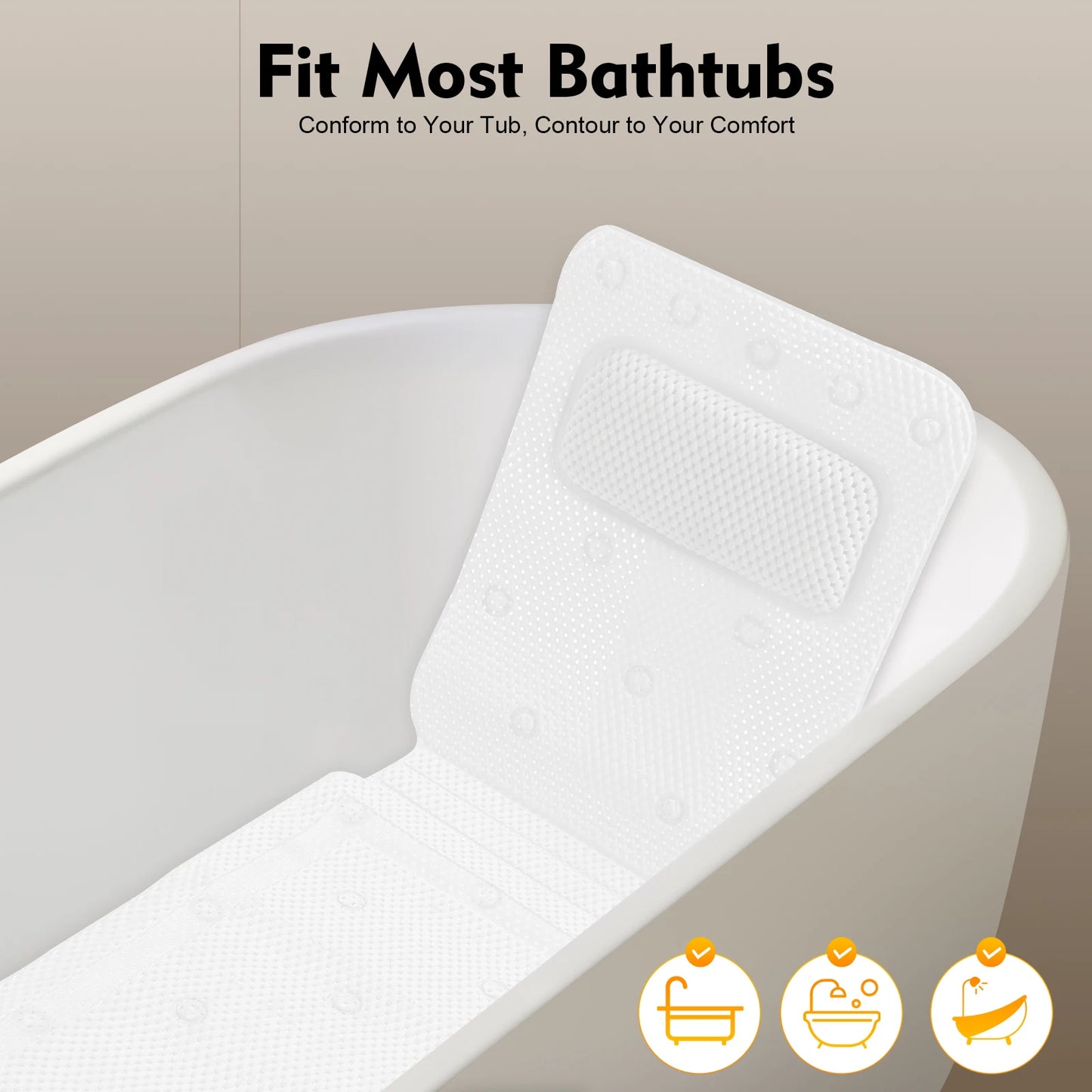 Bathtub Mat with Pillow, PVC Foaming Bath Tub Cushion for Adults, Lightweight & Machine Washable Breathable Mat for Home/Spa