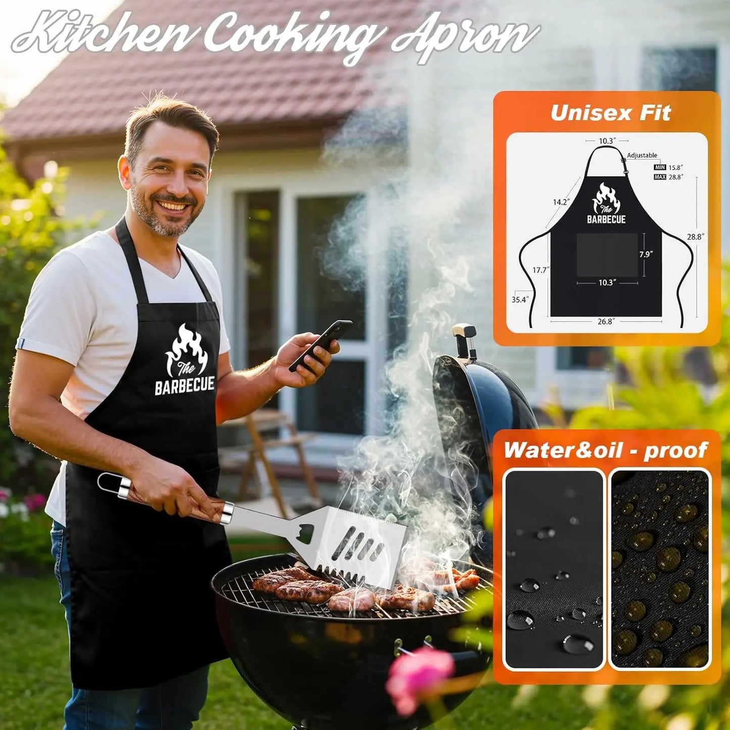 26pcs BBQ Grill Accessories Set for Men, Father's Day Gifts with Apron, Thermometer, Mats in Aluminum Case