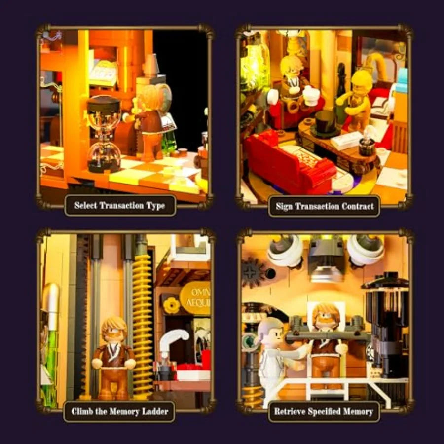 Steampunk Memory Magic Shop Lighting Building Bricks Set 2056 Pcs Modular Display Kit for Adults and Steampunk Lovers in Bronze