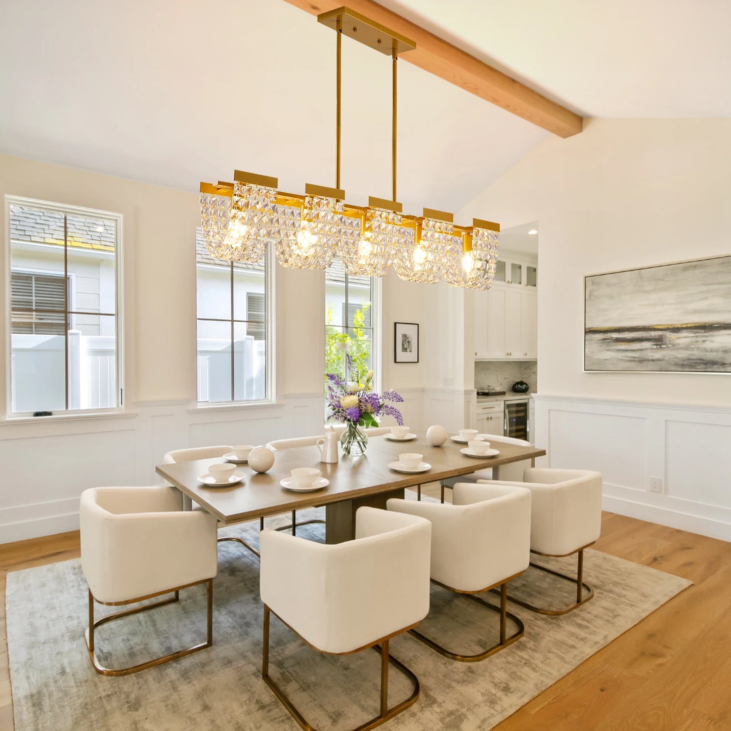 5-Light Luxury Gold Chandeliers for Living Room K9 Crystal Chandelier Fixture LED Lighting Decor for Bedroom Kitchen Island