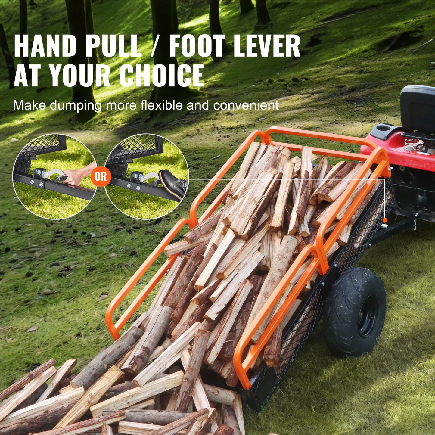SucceBuy Heavy Duty Steel ATV Dump Trailer Tow Behind Dump Cart Garden Trailer Removable Sides and Tires for Mowers Tractors