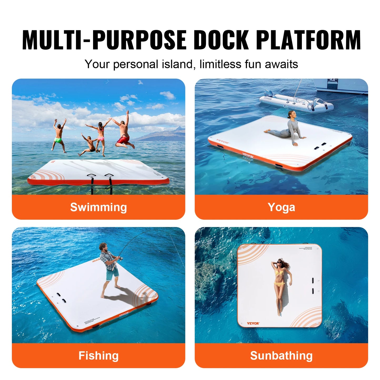 SucceBuy Inflatable Floating Dock 10 x 10FT Inflatable Dock Platform Non-Slip Water Floating Dock Mat with Portable Carrying Bag
