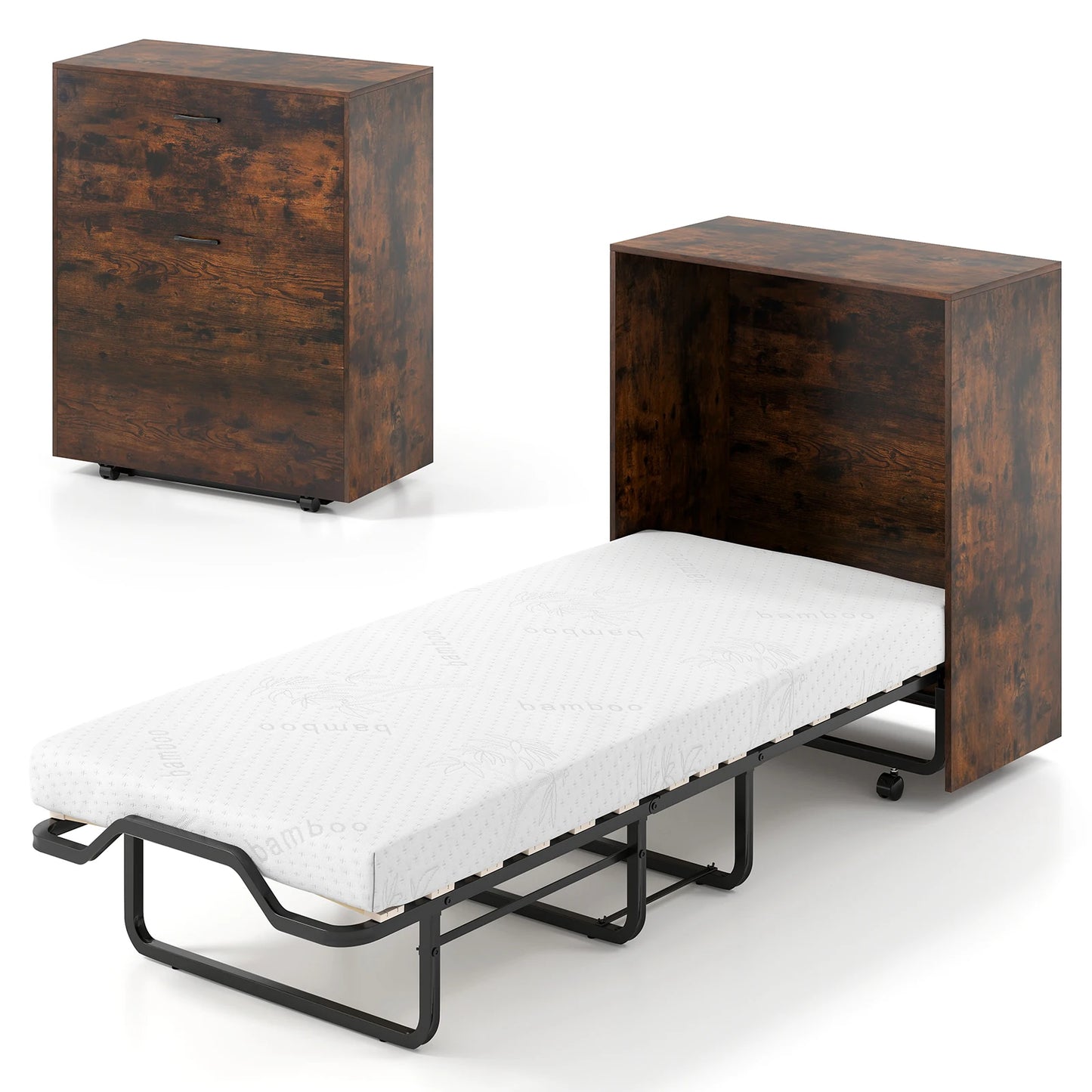 Cot Size Murphy Bed with Storage Rolling Murphy Cabinet with Foldable Bed