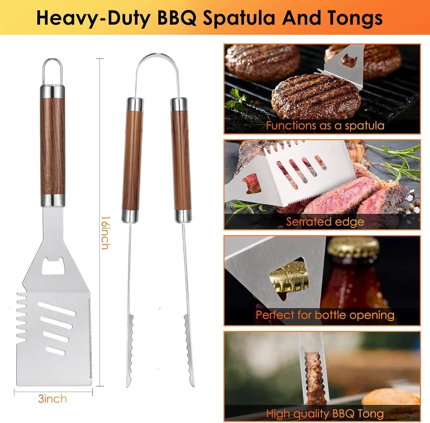 34Pcs Heavy Duty Grill Tools Set for Outdoor Camping, Stainless Steel Barbecue Utensils Kit with Mats and Glove in Carrying Bag