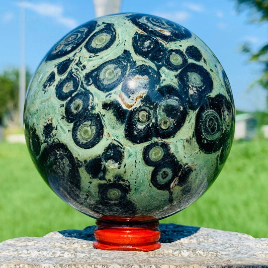 1pc Exquisite Green Kambaba Sphere, Hand-Polished Crystal Ball, Unique Healing Stone, Perfect for Home Decor & Special Gift