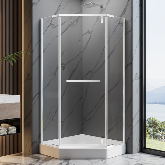 36"D x 36"W x 72"H Neo-Angle Shower Door, 1/4" SGCC Tempered Glass with Explosion-Proof Film, Chrome Stainless Steel Frame