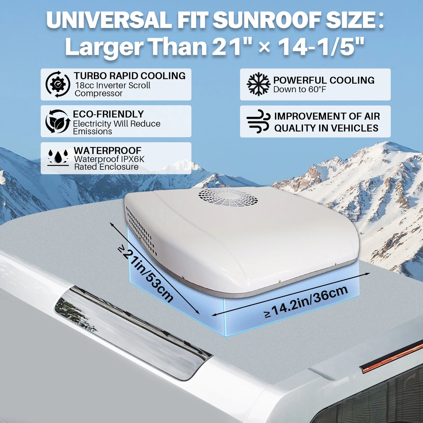 Treeligo 13500BTU Electric Air conditioner 12V Automotive Camper Van Parking Cooling Air Conditioner For RV Rooftop Caravan Bus