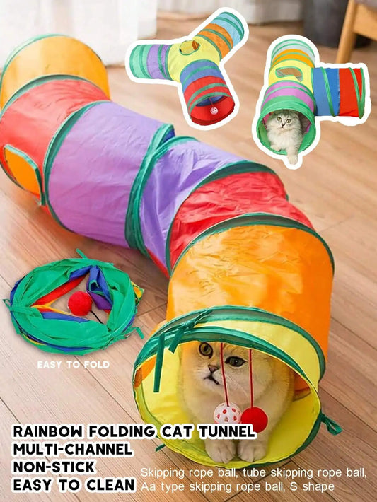 Foldable S-Shape Cat Tunnel - Dual-Way Play Toy for Cats/Kittens/Rabbits