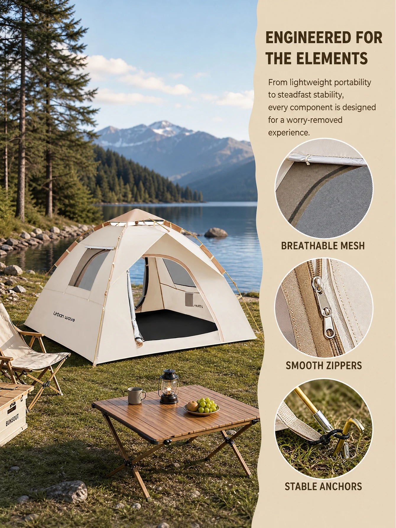 Automatic Pop-up Camping Tent, Windproof, Sunproof, and Waterproof, Suitable for Park Camping Trips, Wilderness Hiking and Adventure, Beach Family Vacations, Portable and Foldable, the Perfect Holiday Gift.