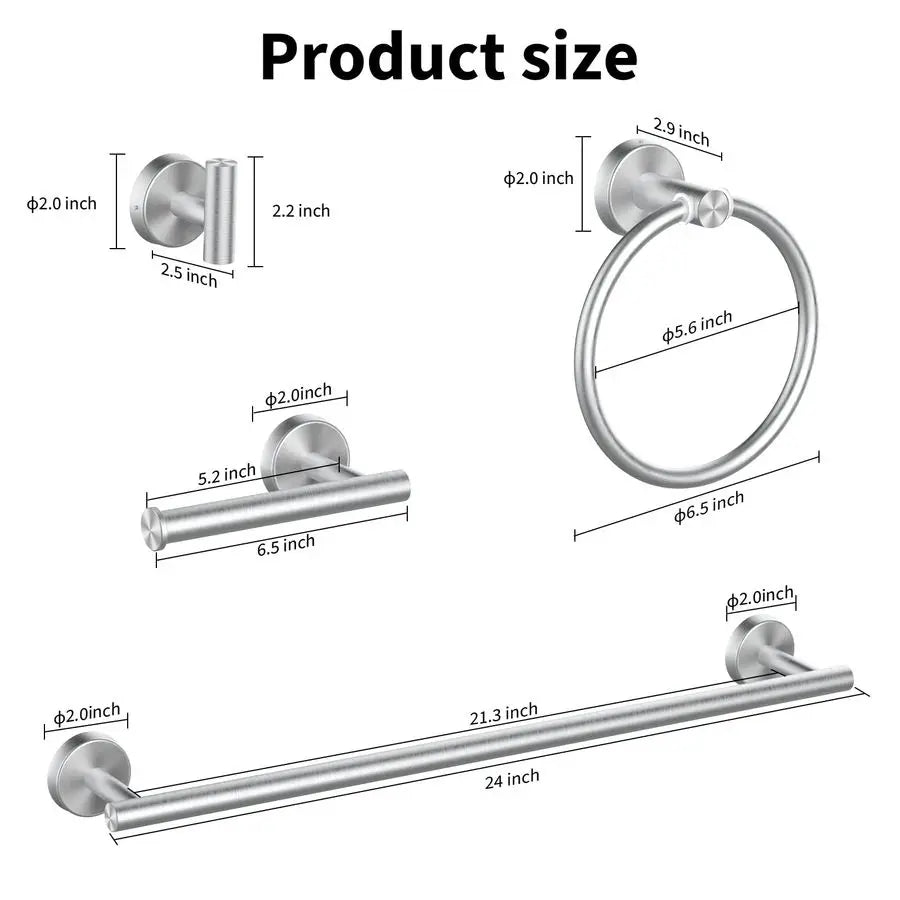 8 Piece Brushed Nickel Bathroom Hardware Set, 24inch Bathroom Towel barTowel RingToilet Paper Holder Robe Towel Hook, SUS304 Sta