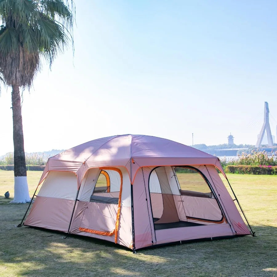 Large Tent for 6-12 People with Straight Wall Design 3 Doors and 3 Windows Featuring Mesh Panels Waterproof Fabric Ideal for Ou