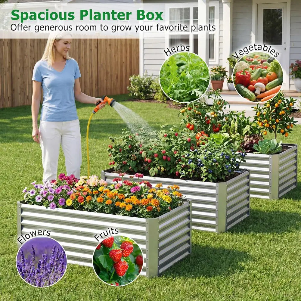 4 x 2 x 2 FT Galvanized Raised Garden Bed, Rectangular Metal Planter Box with OpenEnded Base for Sapling Vegetable Flower Fruit