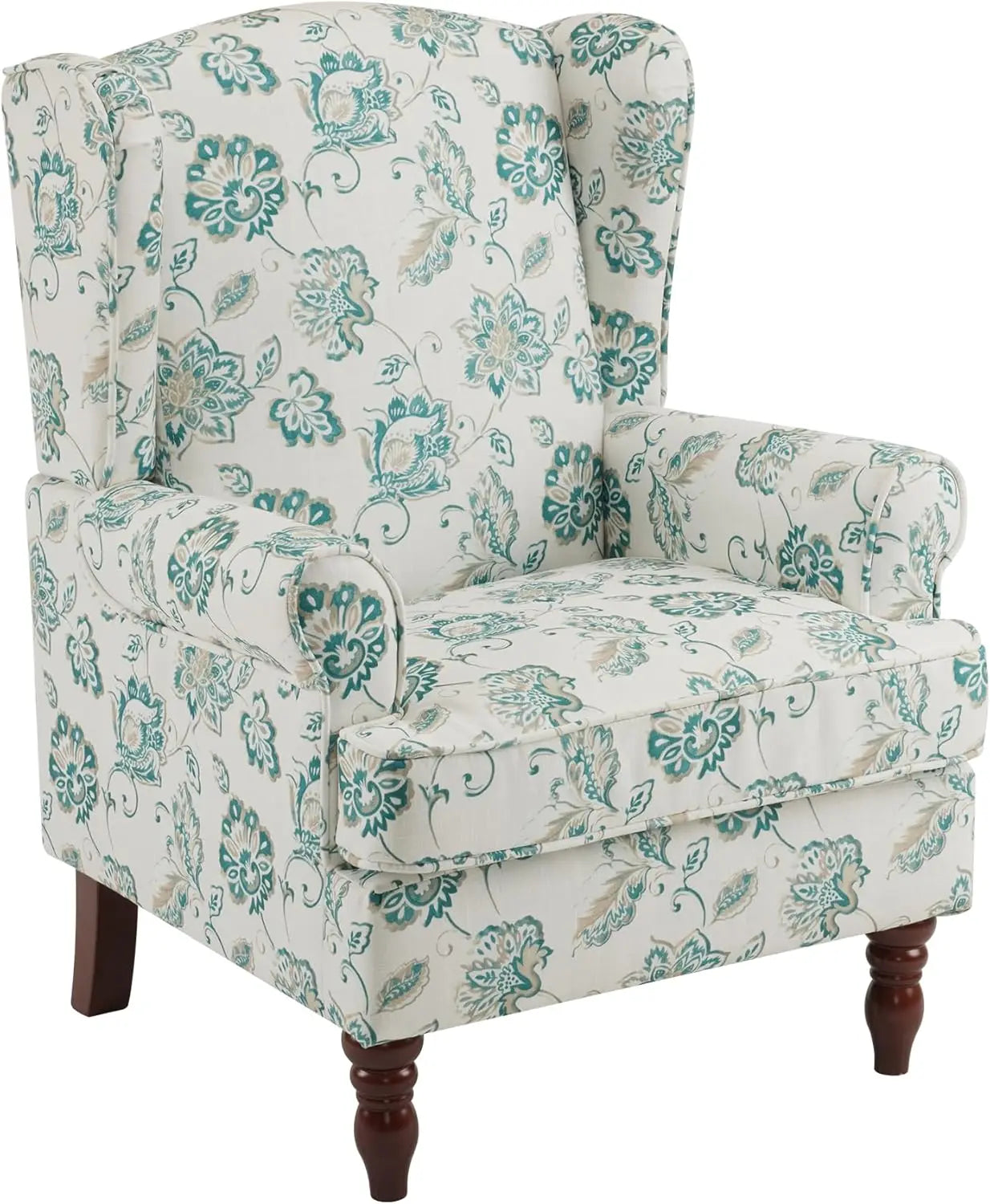 Floral Accent Chair, High Back Upholstered Armchair with Solid Legs, Leisure Single Sofa Chair for Living Room, Bedroom