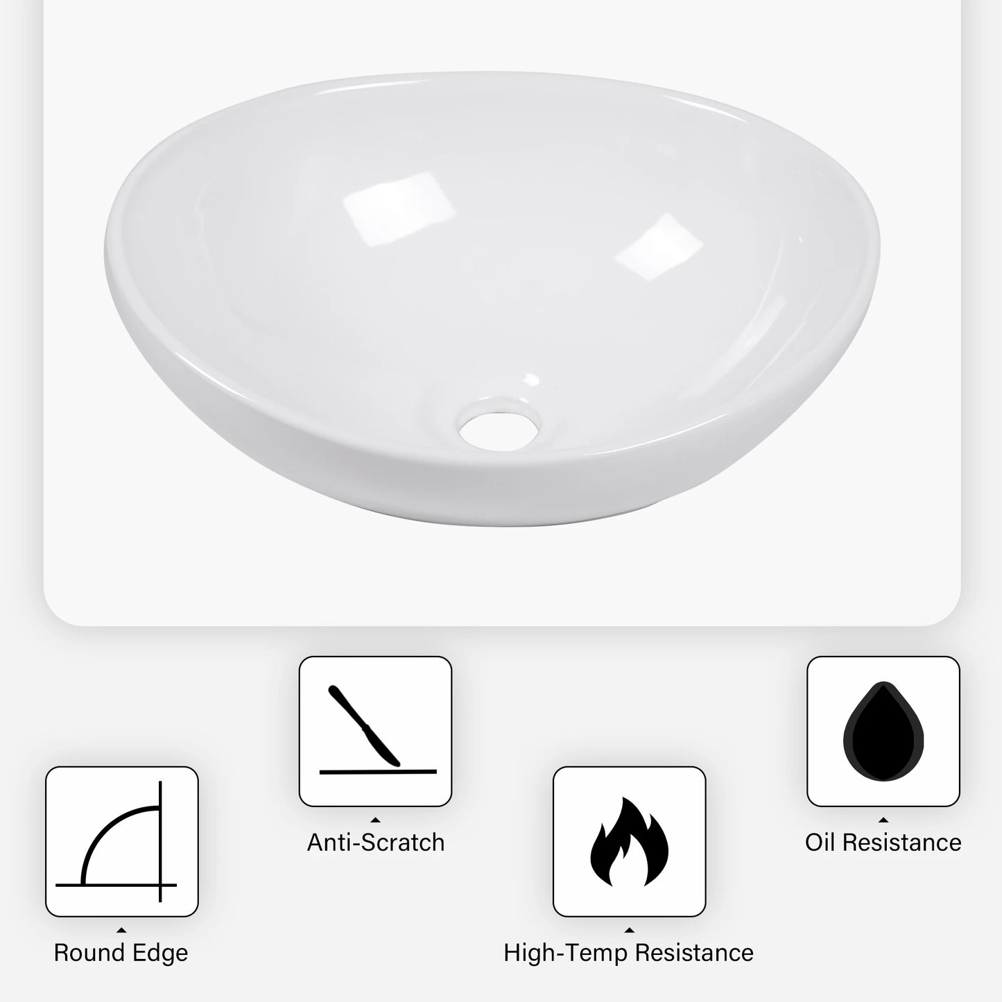 16x13 Inch White Ceramic Modern Oval Bathroom Sink For Home Bathrooms, Restaurants, Office Buildings, Schools, Indoor or Outdoor