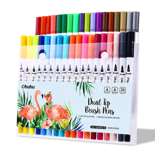 Ohuhu Art Markers Dual Tips Line Marker Set WaterColor Pen Coloring Water Color Brush Fineliner Painting Drawing School Supplies