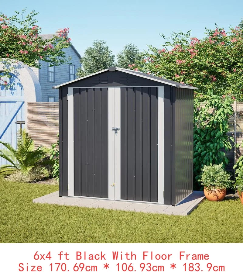 XL Heavy-Duty Steel Storage Shed 8x12 Ft with Window, Hinged Gray Doors & 4 Vents for Backyard, Garden, Patio, Durable &