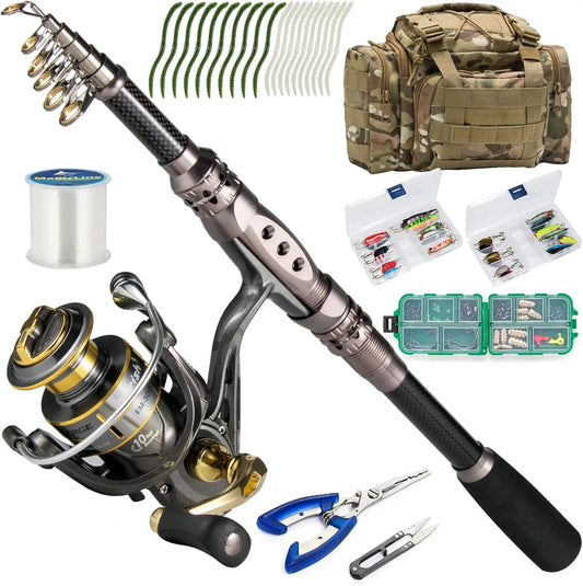 125-Piece Telescopic Fishing Rod and Reel Combo with Tackle Bag for Adults, Collapsible Travel Set for Freshwater Saltwater