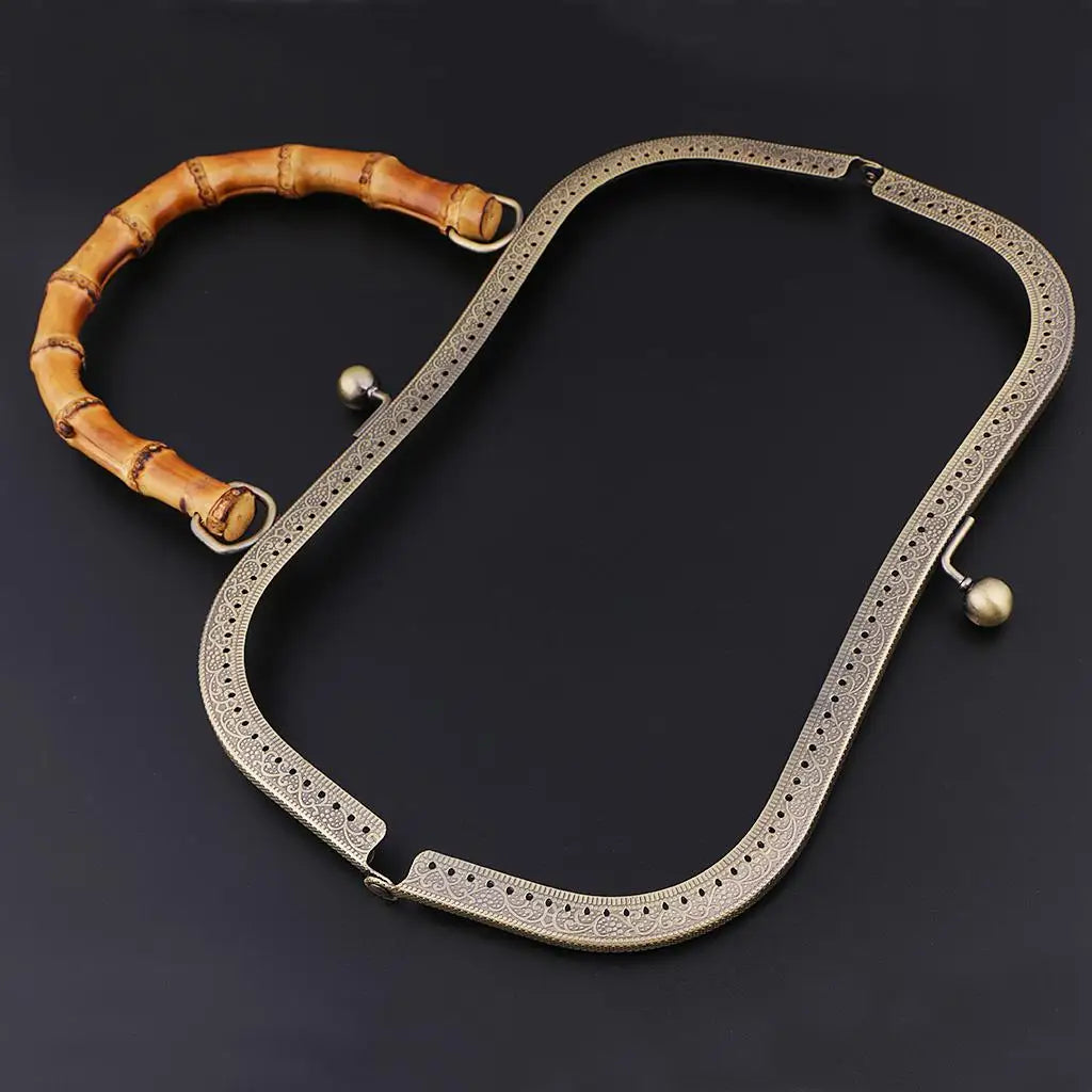 DIY Handbag Purse Bamboo Handle Metal Frame Kiss Lock Bag Accessories Handbag Frame for Sewing Craft Making