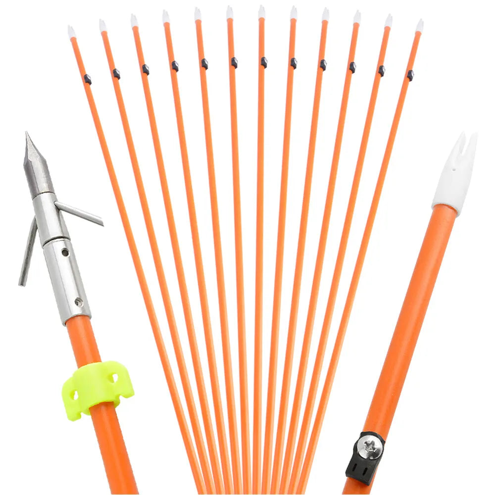 12pcs Archery Bowfishing Arrows Solid Fiberglass 30” Arrow Shaft OD 8mm Fishing Bow Hunting Shooting Outdoor Sports Accessories