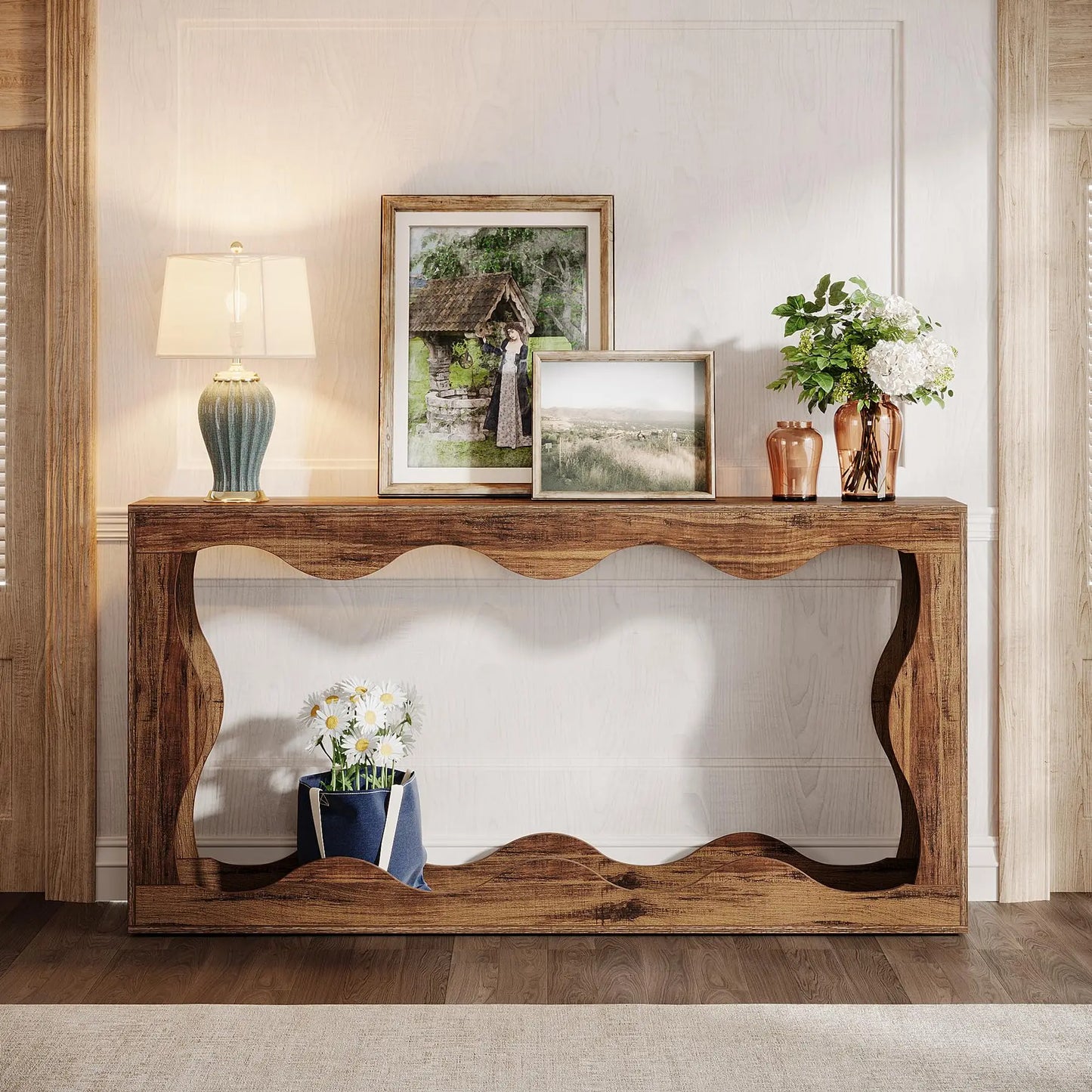 Tribesigns 63 Inches Farmhouse Console Table with Storage, Couch Table Behind Sofa, Long Entryway Table, Sofa Console Table, Nar