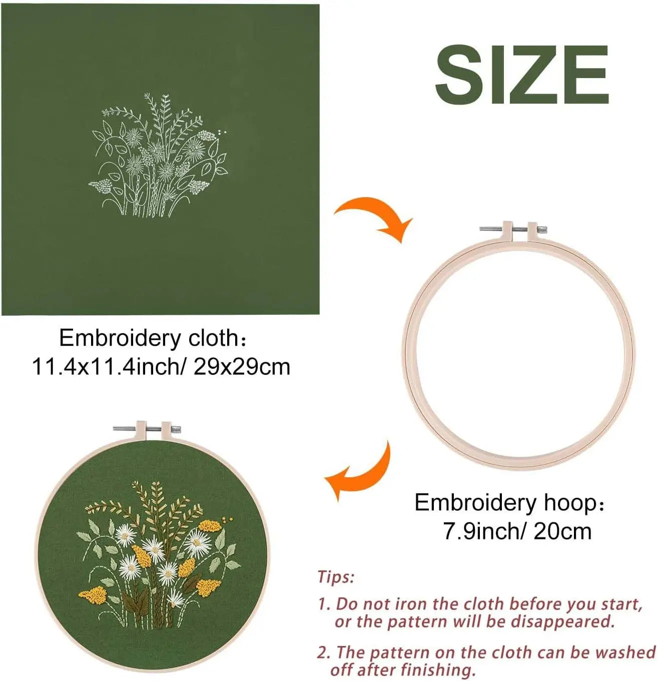 2 Sets Full Range Embroidery Starter Kit with Floral Pattern, Hoops, Scissors for Cross Stitch