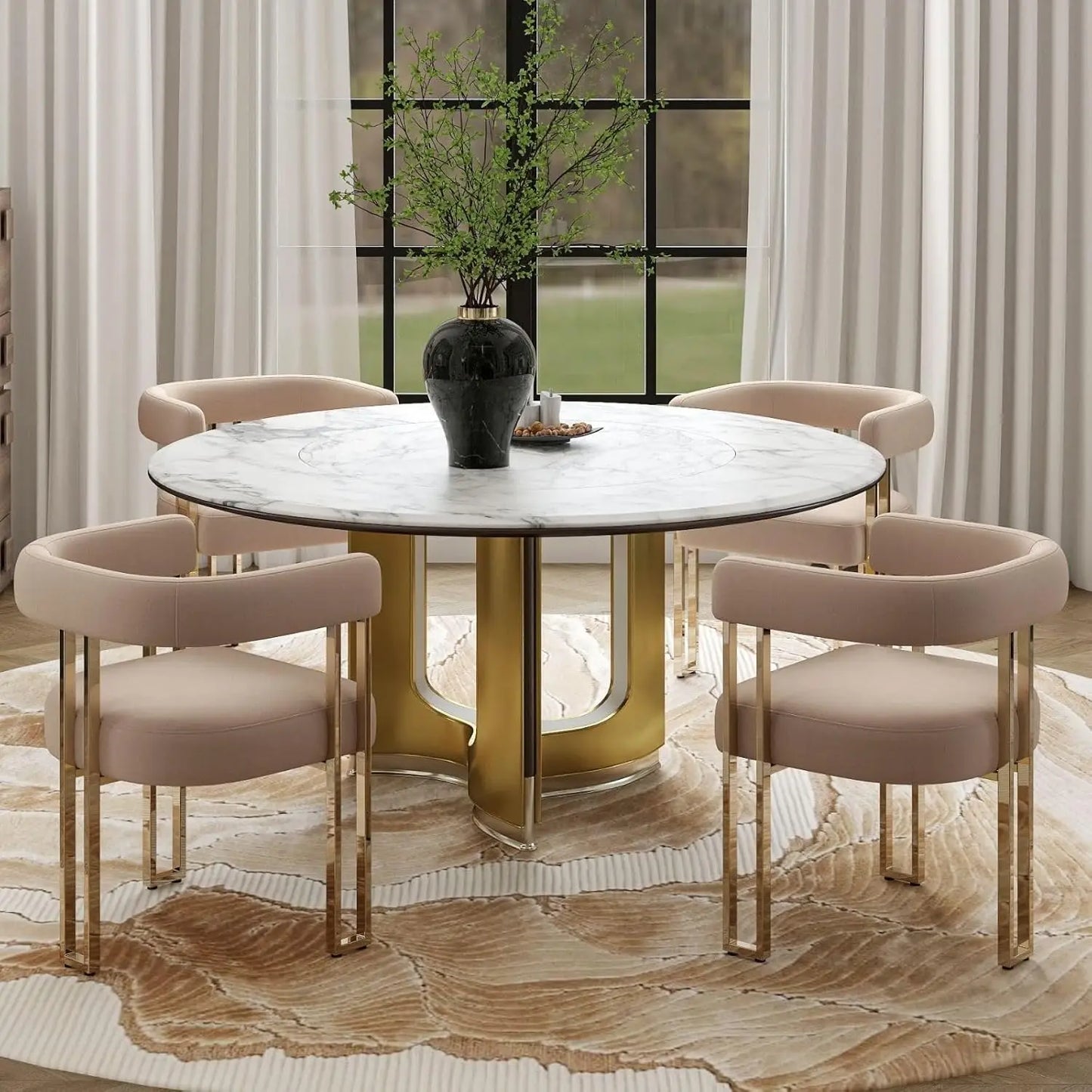 Set of 4 Black and Gold Modern Dining Chairs, Velvet Upholstered Barrel Armchairs with Metal Legs for Kitchen, Customized
