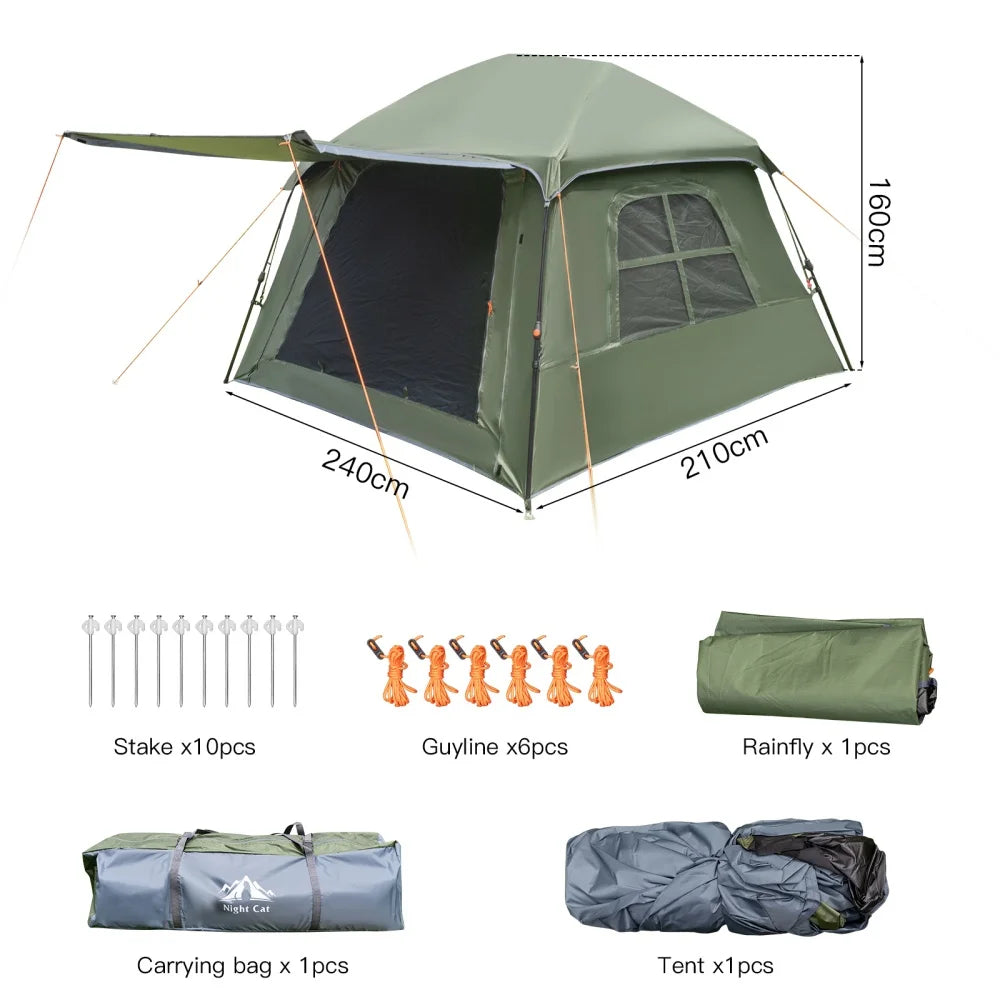 Night Cat 4 Person Pop Up Camping Tent, Blackout Cabin Tent with Vestibule & Rainfly, Waterproof Instant Easy Setup Family Tent, Dark Room Outdoor Tent for Camping, Hiking, Backyard