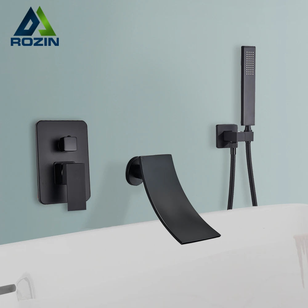 Rozin Bathroom Faucets For Bathtub Wall Mounted Waterfall Shower Faucet System Embedded Box Hidden Mixer Tap With Bath Tub Spout