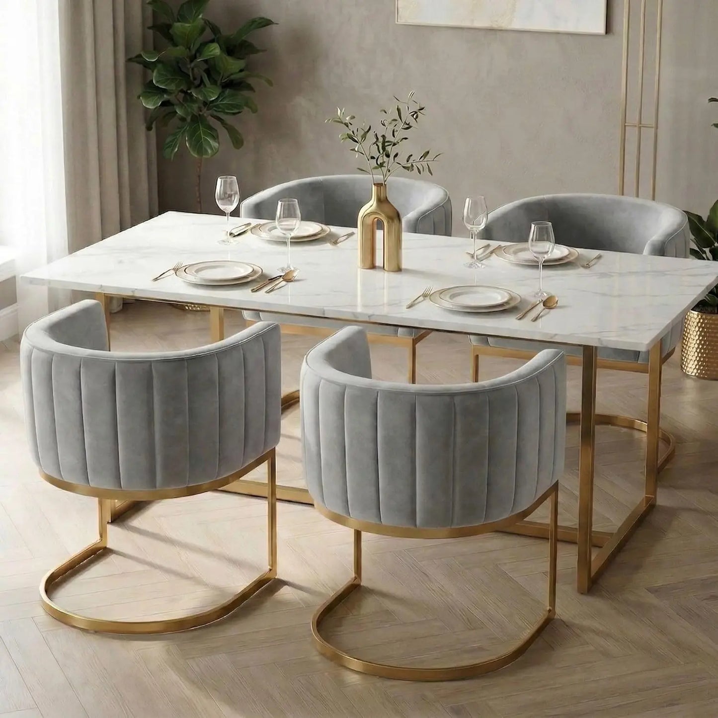 Set of 4 Black and Gold Modern Dining Chairs, Velvet Upholstered Barrel Armchairs with Metal Legs for Kitchen, Customized