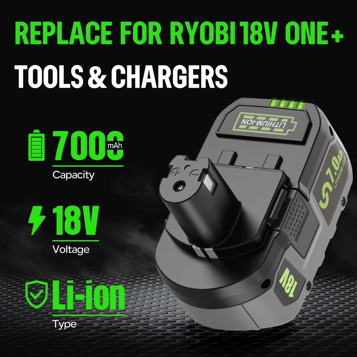 18V Li-ion Battery For RYOBI One+ (P108/P107/P104) 3Ah/5Ah/7Ah Options EU/UK/USA Stock Compatible With For RB18L50/RB18L20