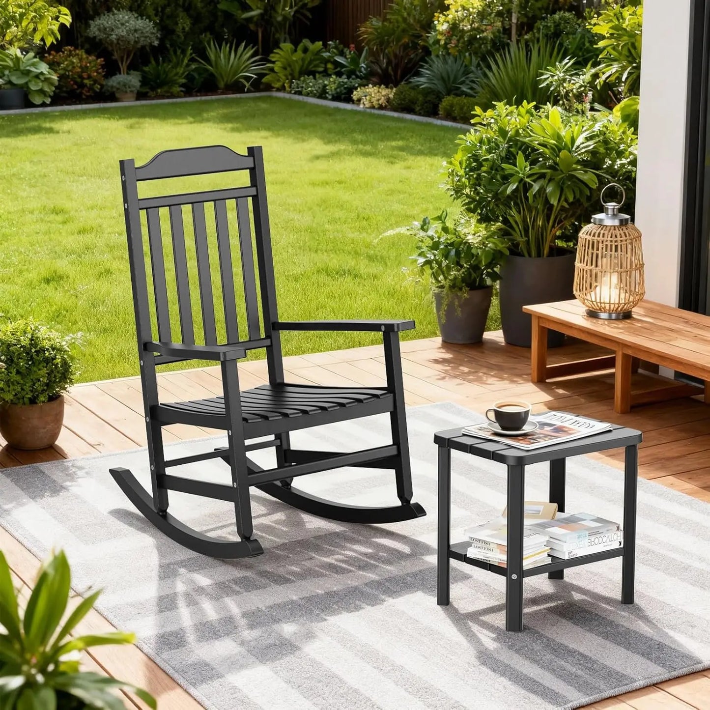 3 Piece Outdoor Rocking Bistro Set, Rocking Chairs Outdoor Furniture, Resin Waterproof Sun-Proof Patio Furniture, Customized