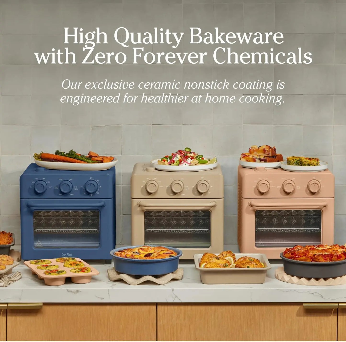3-Piece Ceramic Nonstick Bakeware Set: 8" Round, 8" Square & 6-Cup Muffin Pan - Oven-Safe to 450°F