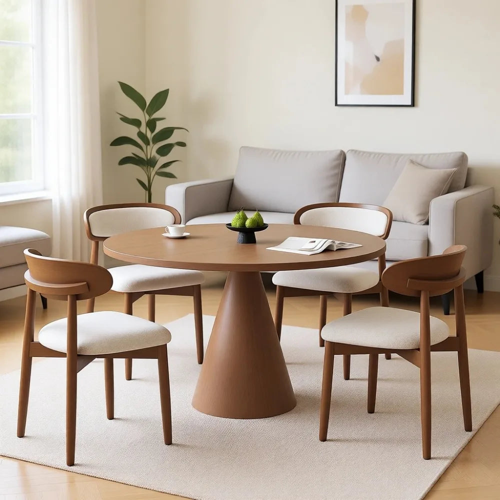 Upholstered Farmhouse Dining Chairs Set of 4, Modern Fabric with Ergonomic Backrest, Solid Wood Legs, Beige