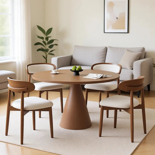 Upholstered Farmhouse Dining Chairs Set of 4, Modern Fabric with Ergonomic Backrest, Solid Wood Legs, Beige