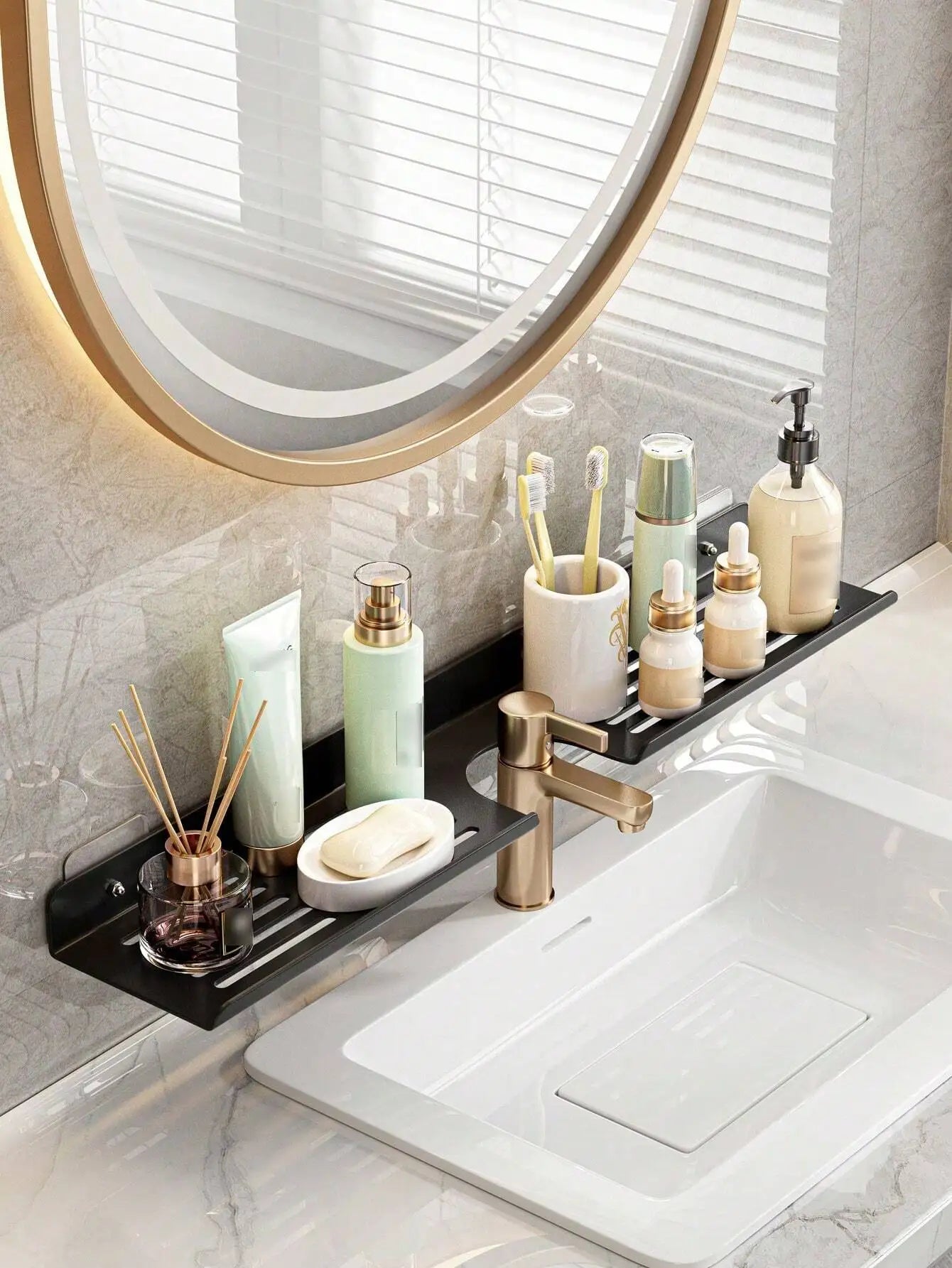 1pc Wash Basin Storage Shelf, Countertop Makeup Organizer, Bathroom & Kitchen Organizer, No Drilling Required