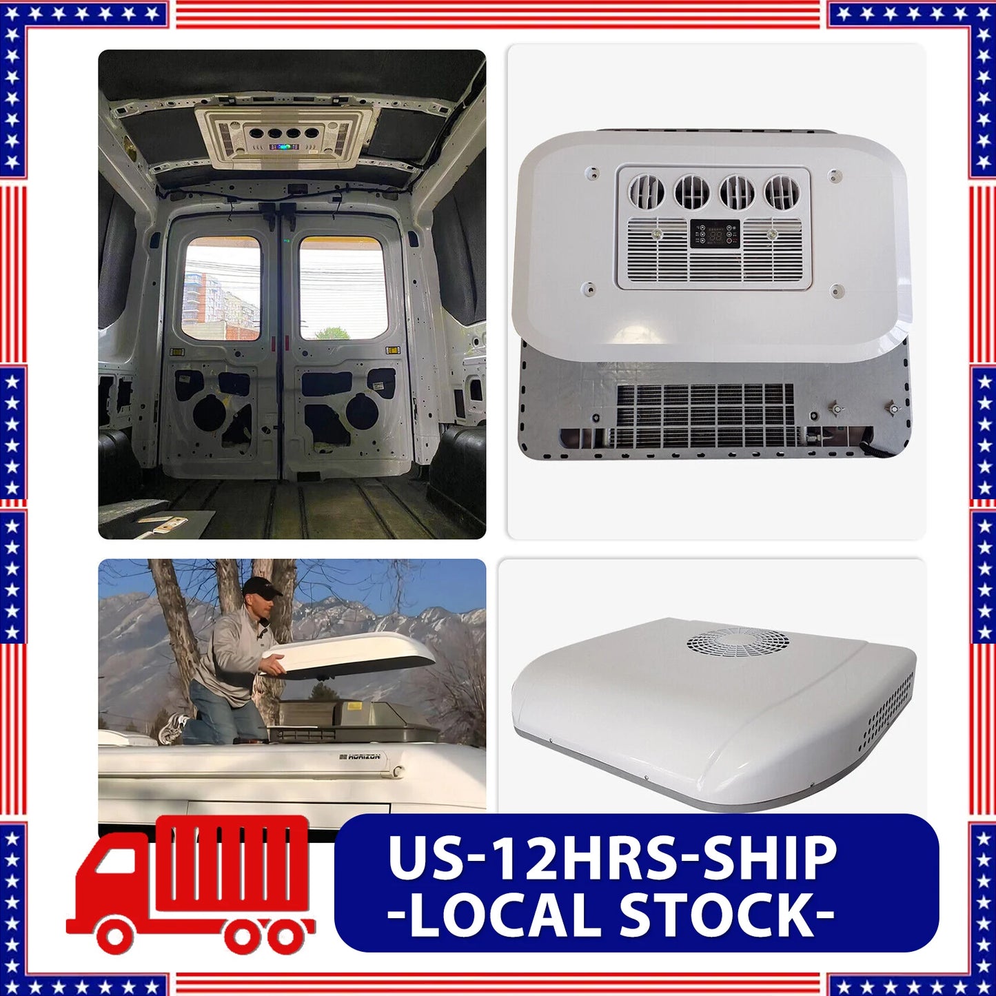Treeligo 13500BTU Electric Air conditioner 12V Automotive Camper Van Parking Cooling Air Conditioner For RV Rooftop Caravan Bus