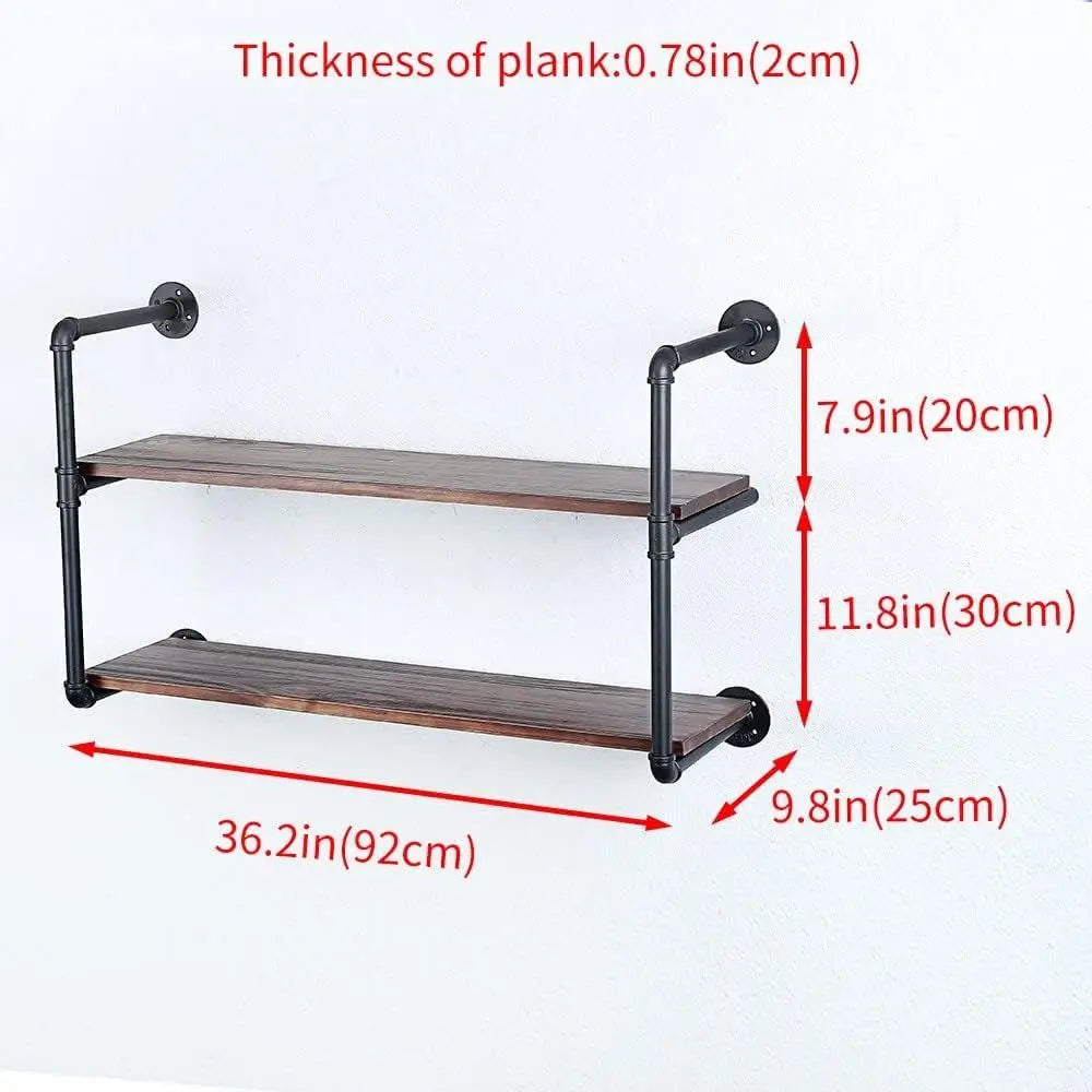 Industrial Pipe Shelving Wall Mounted,36in Rustic Metal loating Shelves,Steampunk Real Wood Book Shelves,Wall Shel Unit Bookshel