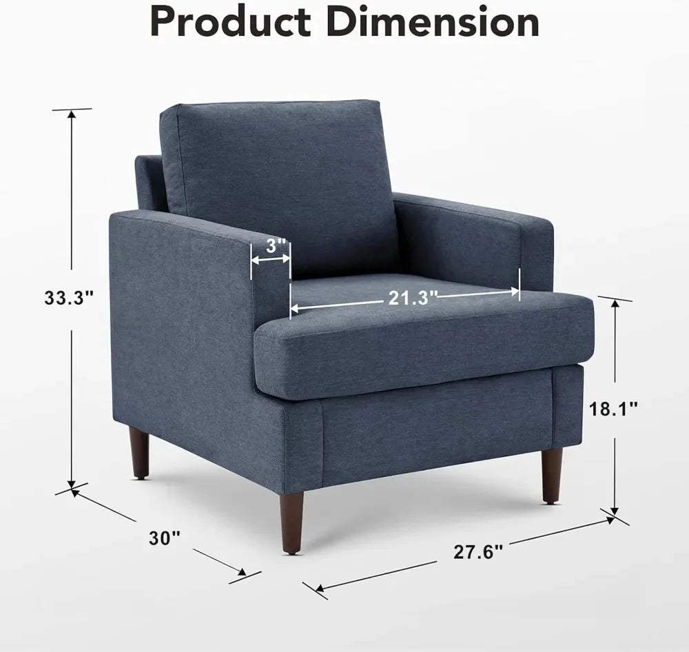 Mid-Century Accent Chair,Modern Linen Fabric Armchair for Living Room,Comfy Upholstered Reading Accent Chairs for Bedroom
