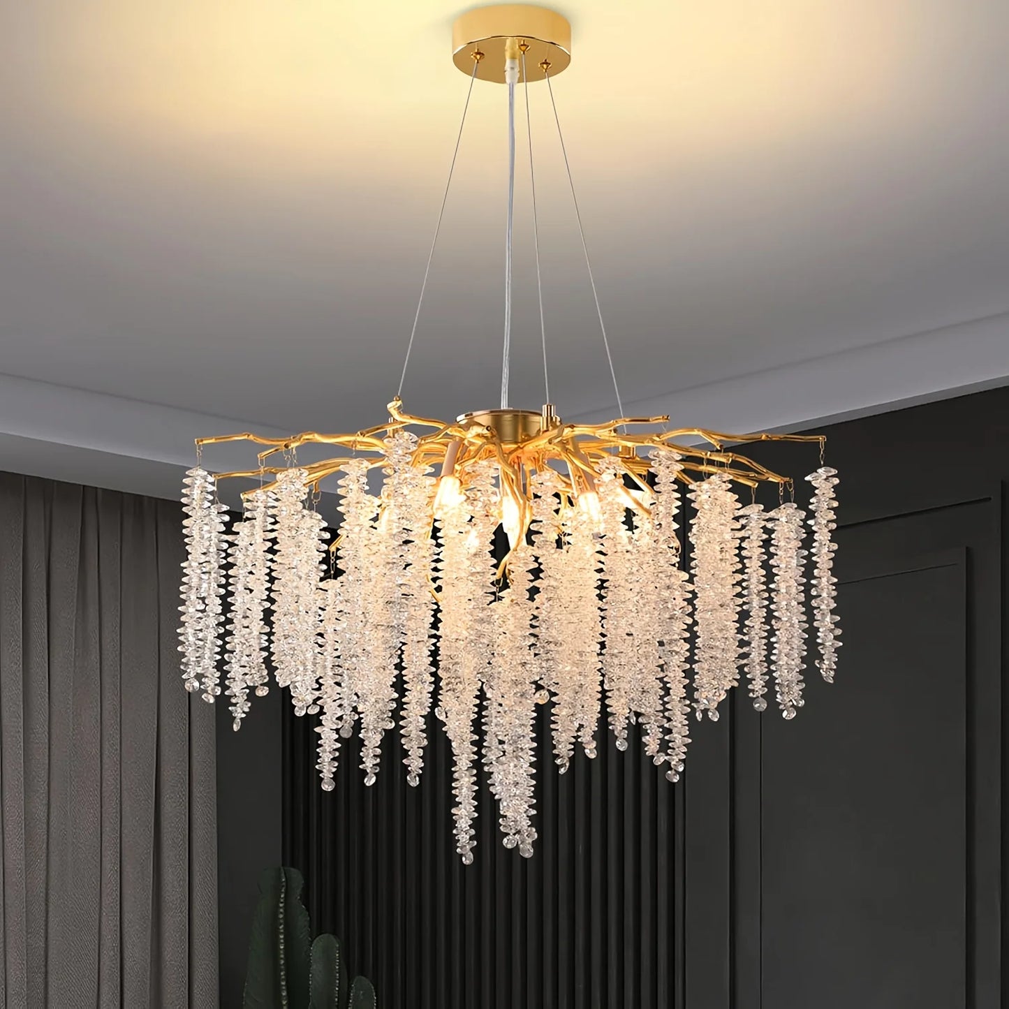 MSSIAN 9-Light Modern Luxury Chandelier - 23.7" Hanging Ceiling Fixture with Golden Tree Branch Design & Tassels