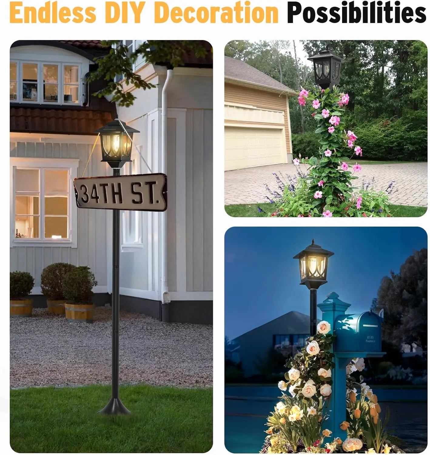 63" Solar Lamp Post Light 2 Pack, Waterproof Outdoor Lights for Patio, Backyard, Porch Decor with Warm White Replaceable Bulb