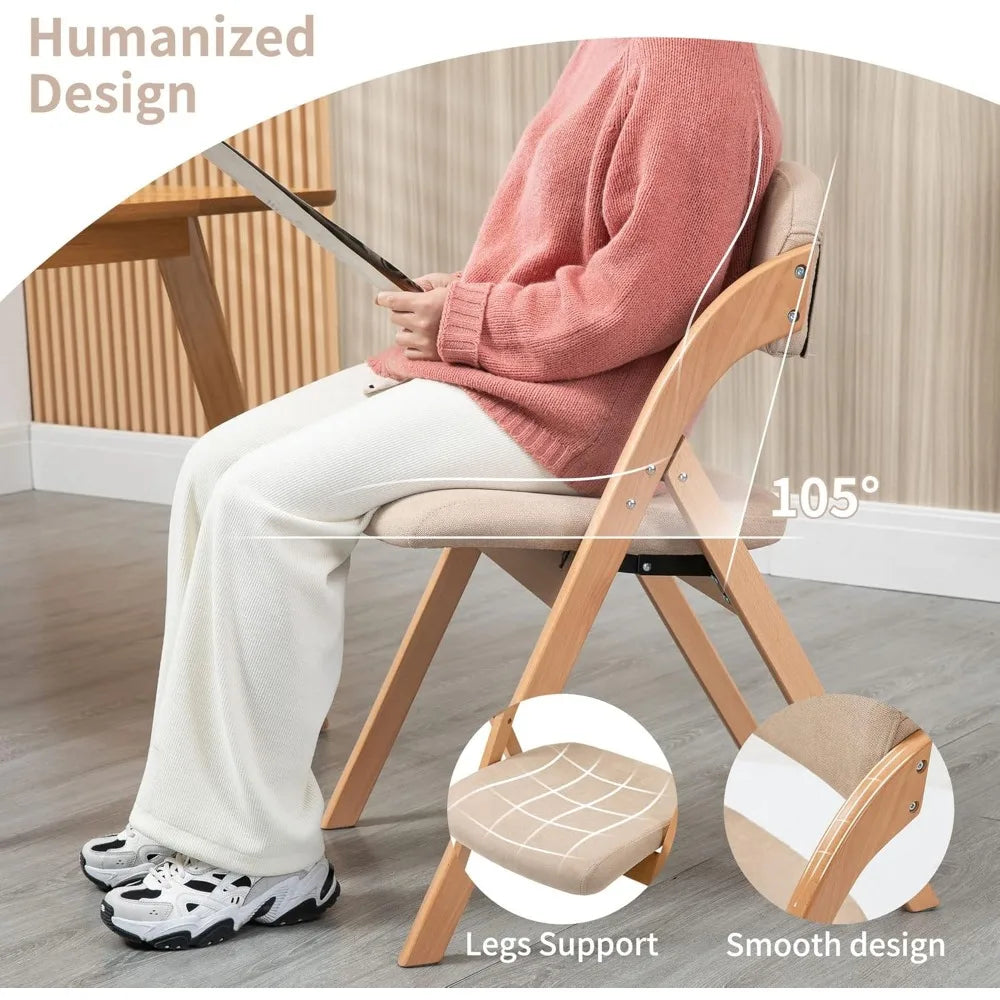Folding Chairs with Cushion Padded Foldable Chiars 4 Pack - Wooden Dining Fold Seat with Removable Cover Extra Chair for Guests