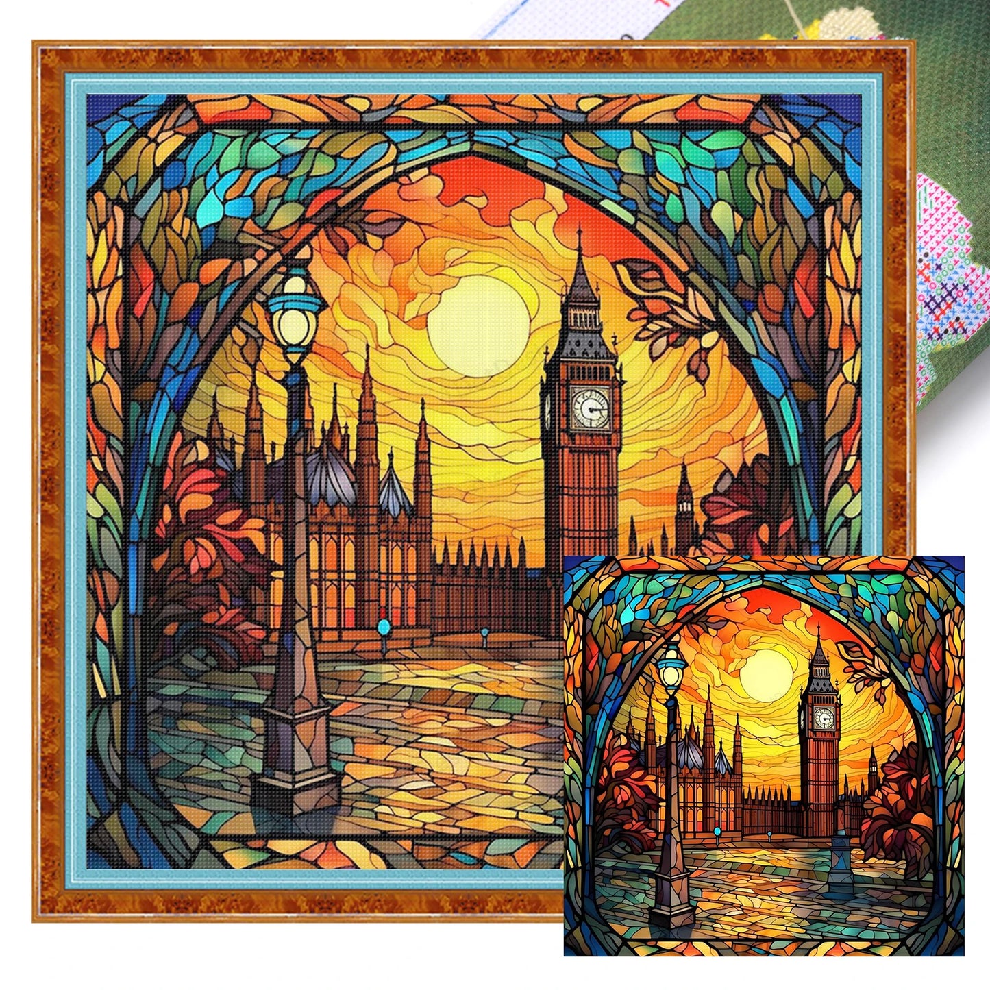 Glass Painting Full 11CT DIY Stamped Cross Stitch Kits 45x45cm Needlework Embroidery Kit for Beginners Adults Home Decor