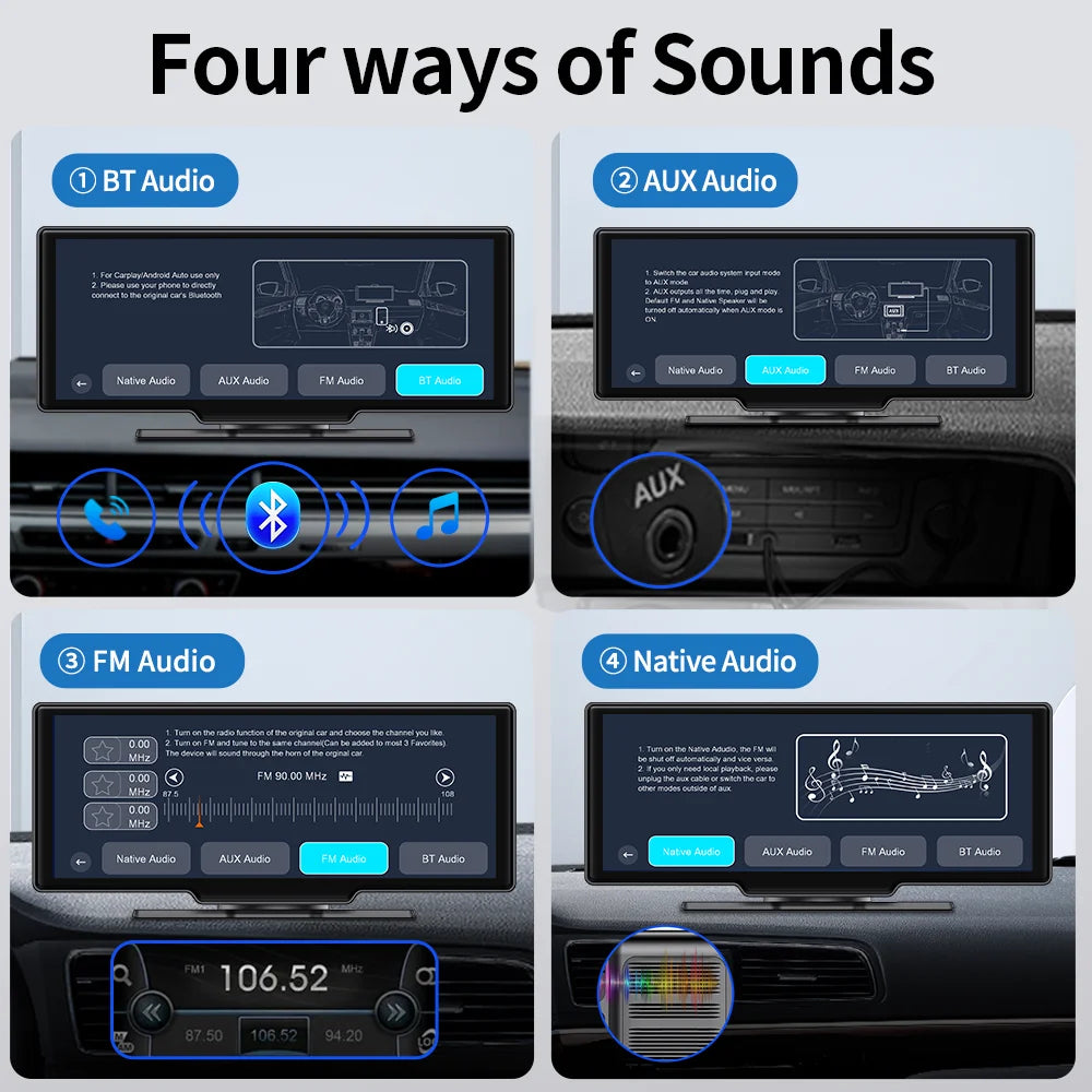 Imagebon 10.26" 4K ADAS Dashcam Wireless CarPlay & Android Auto GPS Navigation AI Voice Control Car DVR with 1080P Rearview Mirror Camera