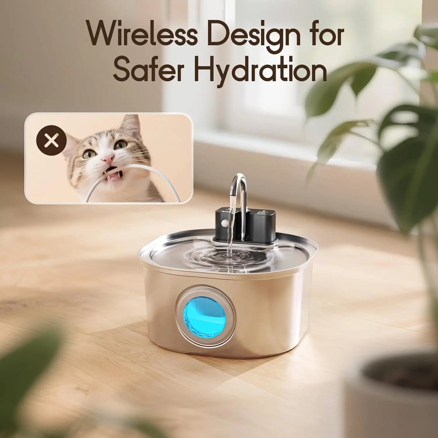 3.2L Stainless Steel Wireless Recharging Sensor Cat Water Fountain Auto Drinking Fountain For Cats Dog Drinker Pet Dispenser Bowl